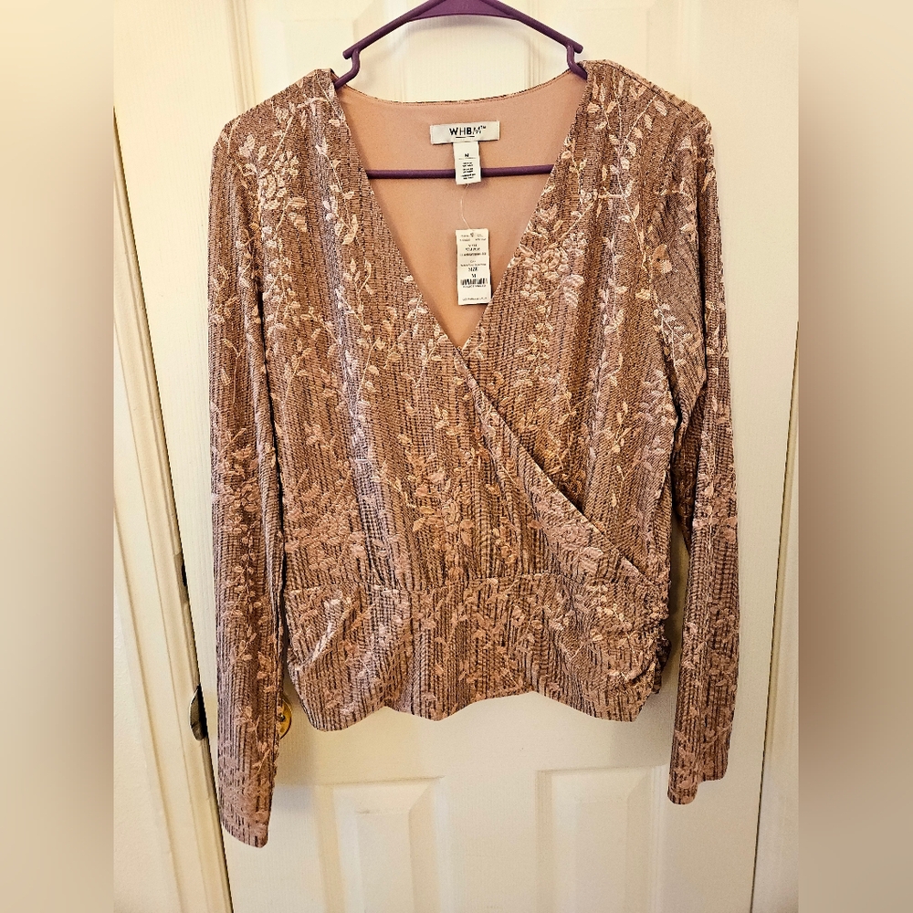 White House Black Market floral sepia rose top